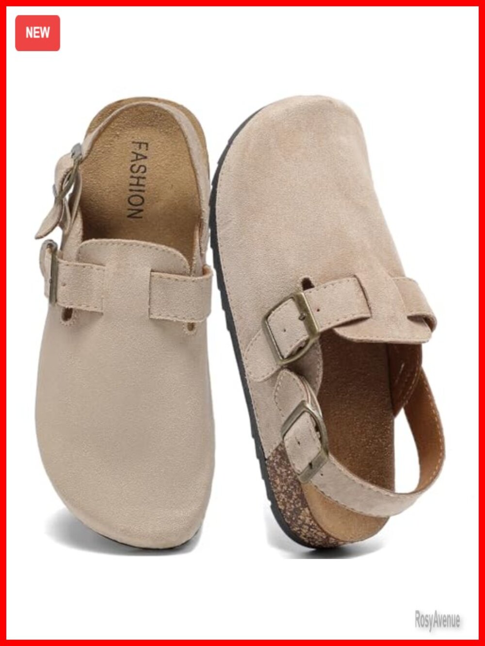 Women's Suede Mules & Clogs with Back Strap Cork Footbed Adjustable Buckle